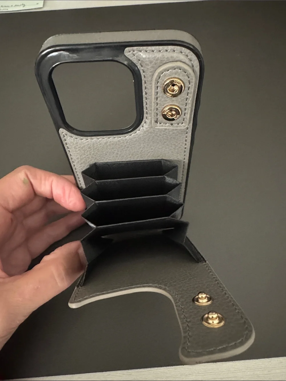 iPhone 15 Leather Wallet Phone Case with Gold Ring Grip NWBox